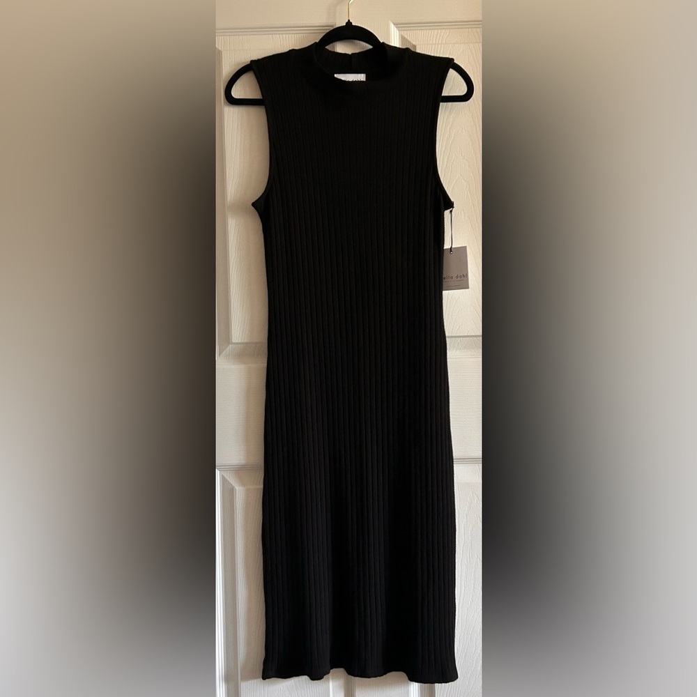 BELLA DAHL Women’s Black Ribbed Sleeveless Midi Dress Size Small Minimalist
